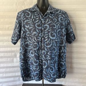 A(X)ist Hawaiian Shirt Blue Linen Men’s Size Large Button Down Tropical Print